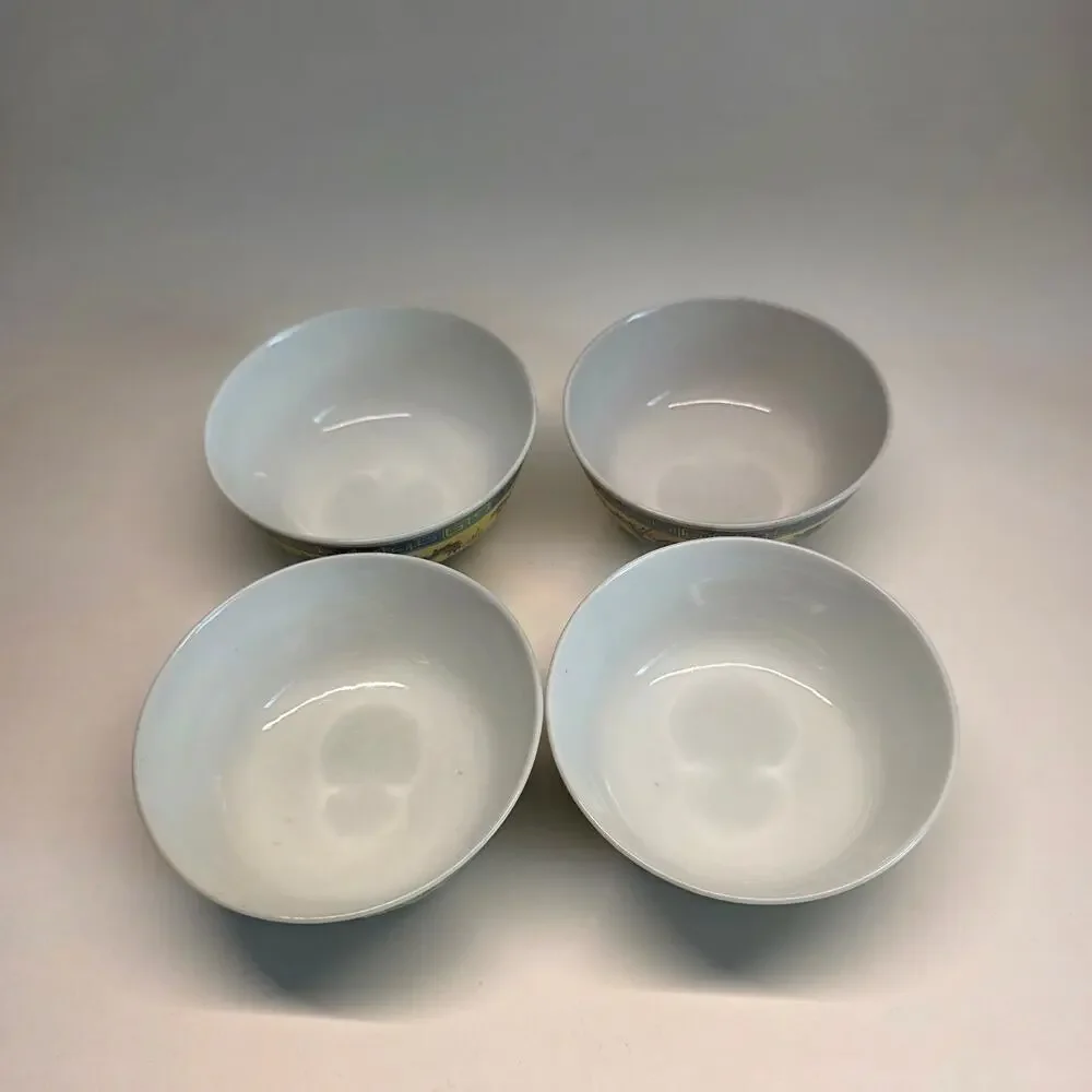 Vintage Set of 4 Chinese Yellow Dragon Porcelain Rice Soup Bowls 4.5